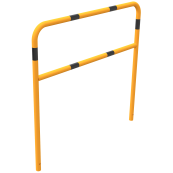 Protective bar made of steel tubing |  48 x 2.5 mm | with crossbar | total width: 1500 mm | total height: 1400 mm | hot-dip galvanized and yellow coatedwith black warning stripes
